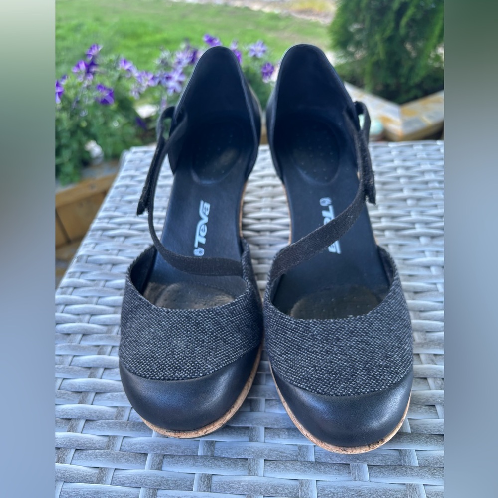 Teva Black and Gray Wedge Sandals
